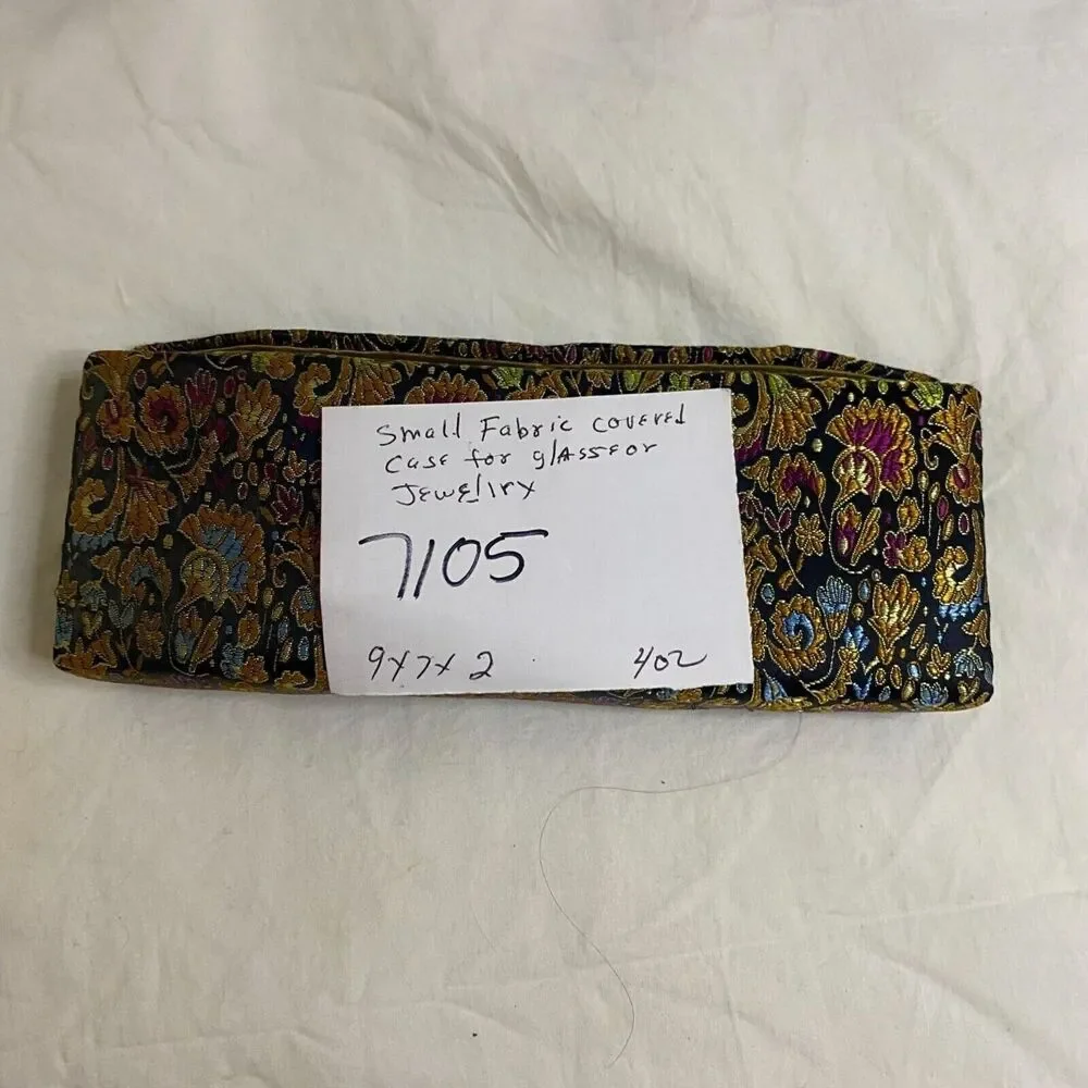 #7105 Fabric Travel Jewelry Case Black Floral Print